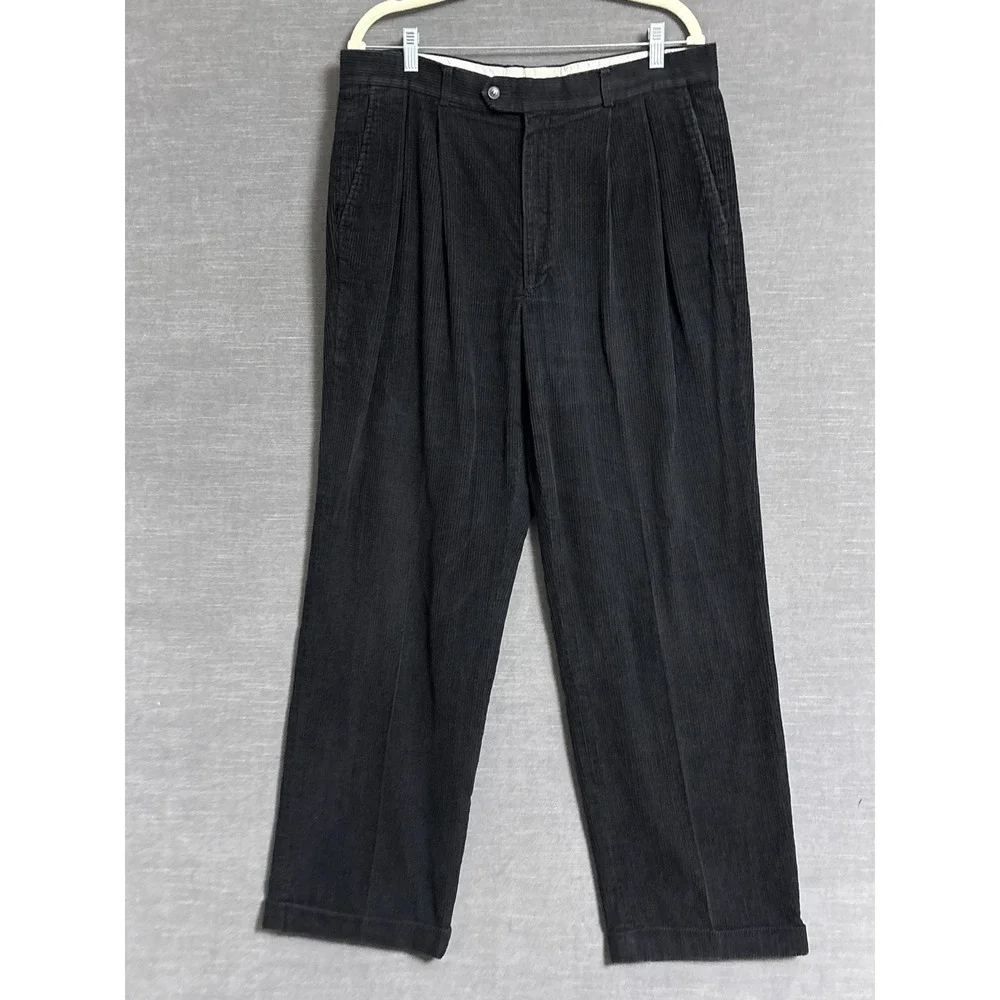 Vintage Louis Raphael Pants 36x31‎ Black Corduroy Pleated Cuffed 90s y2k Fall